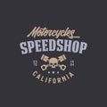 Motorcycle speedshop t-shirt design. Vector vintage illustration.