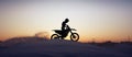 Motorcycle, sport and silhouette of man on bike at night, sky and background in nature. Fitness sports, exercise biking Royalty Free Stock Photo