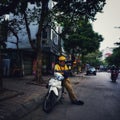 Motorcycle taxi waiting for a client in Hanoi Vietnam