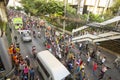 Motorcycle traffic jam in city centre during celebrate football fans winning AFF Suzuki Cup 2014. Royalty Free Stock Photo