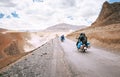 Motorcycle travelers ride in indian Himalaya roads Royalty Free Stock Photo