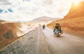 Motorcycle travelers ride in indian Himalaya roads Royalty Free Stock Photo