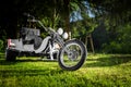 Motorcycle trike.Old vintage. White color and chrome Royalty Free Stock Photo