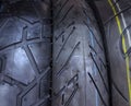 Motorcycle tubeless tires with different types of development Royalty Free Stock Photo