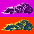 Motorcycle vector illustration Bagger style, Baggers custom motorbike covered in flames