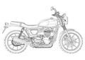 Motorcycle vector, monochrome, black and white sketch, coloring book. Black outline drawing motorbike half-face with