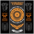 Motorcycle vector set with vintage custom logos, badges, bikers design elements.