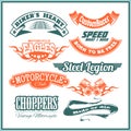 Motorcycle vector set with vintage custom logos, badges, design templates. Royalty Free Stock Photo