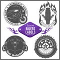 Motorcycle vector set with vintage custom logos, badges, design templates. Royalty Free Stock Photo