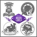 Motorcycle vector set with vintage custom logos, badges, design templates. Royalty Free Stock Photo