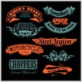 Motorcycle vector set with vintage custom logos, badges, design templates. Royalty Free Stock Photo