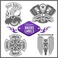 Motorcycle vector set with vintage custom logos, badges, design templates. Royalty Free Stock Photo