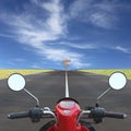 Motorcycle on the way and wooden sign in turn left and right. Royalty Free Stock Photo