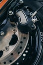 Motorcycle wheel details with brake and wheel spoke Royalty Free Stock Photo