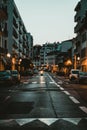 Motorcycle in a wide street in Saint Jean De Luz in the early morning