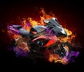Motorcycle in wild flames Royalty Free Stock Photo
