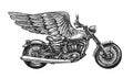 Motorcycle and wings sketch. Vintage vector illustration