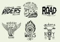 Motorcycles and biker club templates. Vintage custom skull emblems, labels badges for t shirt. Monochrome retro style