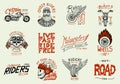 Motorcycles and biker club templates. Vintage custom skulls emblems, labels badges for t shirt. Monochrome retro style Royalty Free Stock Photo