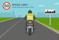 Motorcycles and cars on a built-up area speed limit. Back view of a motorcycle rider. Royalty Free Stock Photo