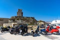 Motorcycles in front of the Castle of Santa Catalina in Tarifa, Spain, Royalty Free Stock Photo