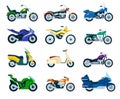 Motorcycles, motorbike, delivery scooter, chopper flat icon. Vintage motorcycle, side view different types of Royalty Free Stock Photo