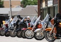 Motorcycles parked at a small town bar