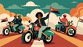 Motorcycles rev their engines as they join the Juneteenth parade a symbol of freedom and autonomy.. Vector illustration.