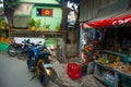 Motorcycles and store food. Local district with houses and life of people. Boracay, Philippines