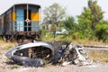 Motorcycles train crash. Royalty Free Stock Photo