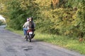 Motorcyclist biker driving on the highway