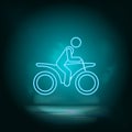 Motorcyclist blue neon vector icon. Simple element illustration from map and navigation concept. Motorcyclist blue neon vector
