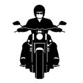 Motorcyclist icon. Silhouette frontal classic biker on a large motorcycle