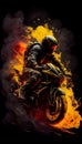 Motorcyclist on a motorcycle on fire. Biker in flame. AI generative. Graphic