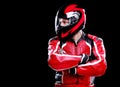 Motorcyclist in red equipment