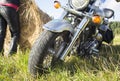 Motorcyclist resting outside the city