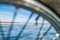 A motorcyclist rides through ice in winter