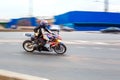 Motorcyclist rides at speed on city roads, may 2018, St. Petersburg