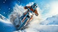 Motorcyclist riding bike in heavy snow, sport, hobby, healthy life style concept