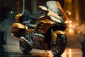Touring motorcycle in a city abstract background.Generative AI