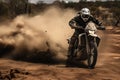 Motorcyclist roaring down his bike dirt trail, kicking up dust and debris. Generative AI