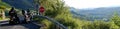 Motorcyclist`s on a road leading to the Millau Bridge. Royalty Free Stock Photo