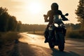 A motorcyclist on a sports bike rides the streets and highways, generative AI.