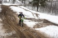 Motorcyclist training on a winter race track