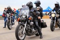 Motorcyclists on Cool Motorbikes, in helmets and leather jackets, open the motorcycle season, Motorcycling in Motorcycle Racing