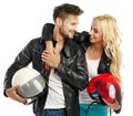 Motorcyclists couple with helmets Royalty Free Stock Photo