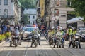 LVIV, UKRAINE - MAY 2018: Motorcyclists ride around the city in a column accompanied by police