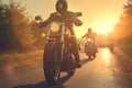 Motorcyclists road sunset group friends ride. Generate Ai