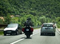 Motorcyclists in road traffic. Couple of motorcyclists.