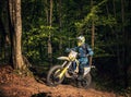 Motorcyclists trains in the forest